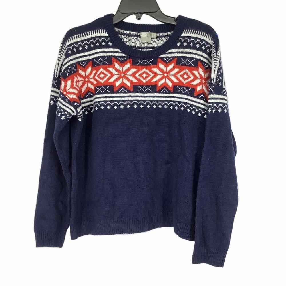 Asos holiday Size 12 Winter Snowflake Pullover Knit Sweater Top Crewneck NEW